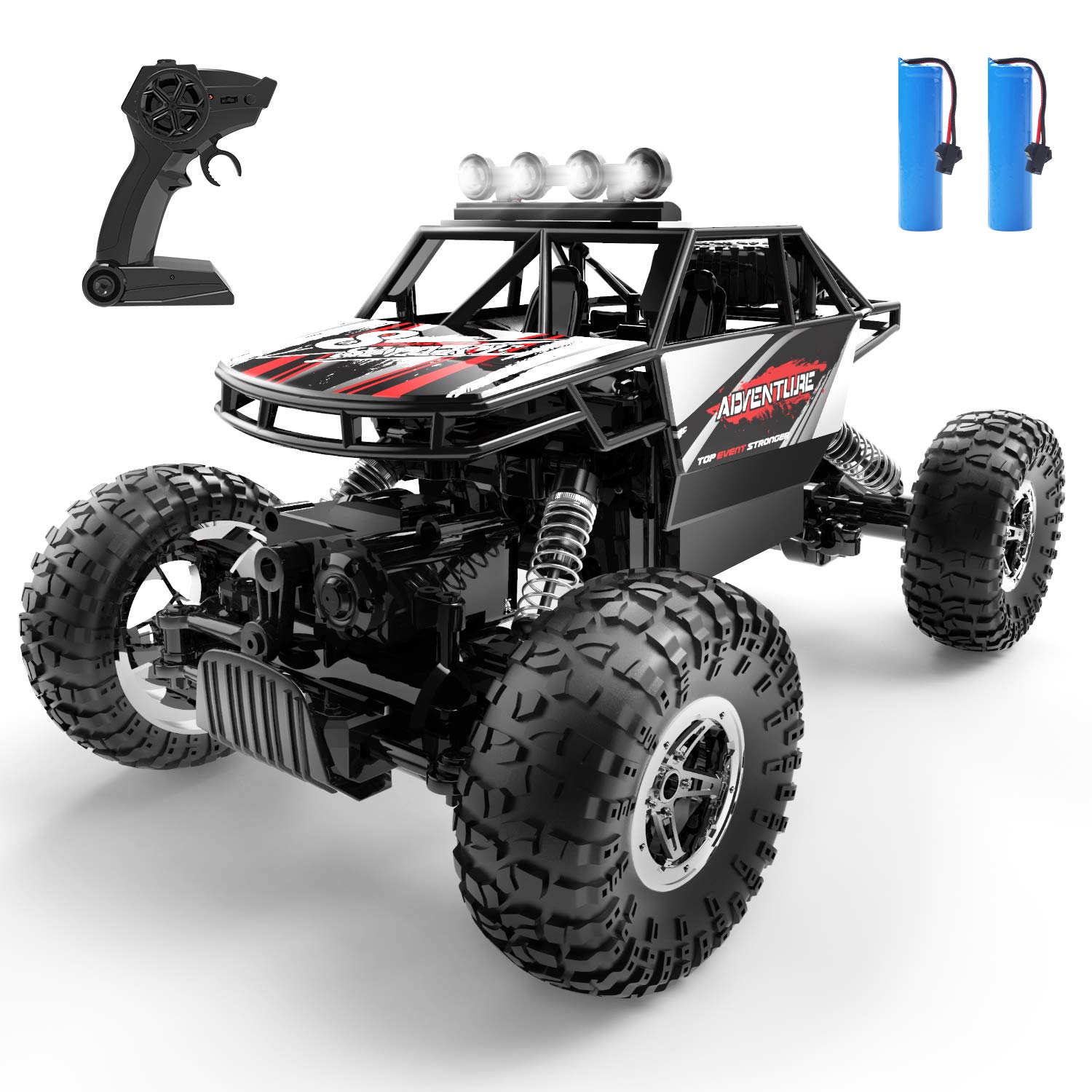 ラジコンカー こども向け オフロード 4WD 四輪駆動RCカー 1/16 操作時間90分 2.4GHz リモコンカー 防振 おもちゃ クリスマス プレゼント 子供 男の子 小学生 中学生 贈り物 DE45赤