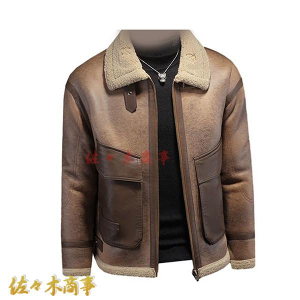 フェイクレザージャケット メンズ 本革 ムートンジャケット 裏ボア バイク 長袖 B3フライトジャケット ゆったり アウター スエード｜666-MART