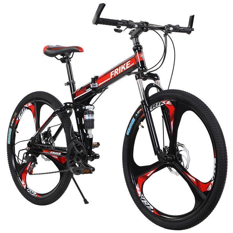 折りたたみ式マウンテンバイク、フルサスペンション高炭素鋼MTB自転車、21スピード、26インチホイール、デュアルディスクブレーキ滑り止