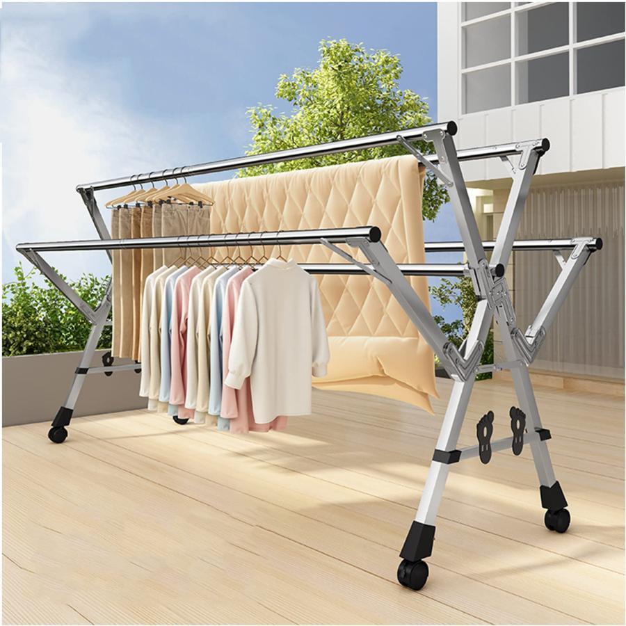 ふとんほし 屋外 ステンレス 倒れない 伸縮式 折りたたみ式 ものほしざお 屋外 室内 ベランダ 風に強い 錆びない 、布団干し 物干しスタ｜666-MART