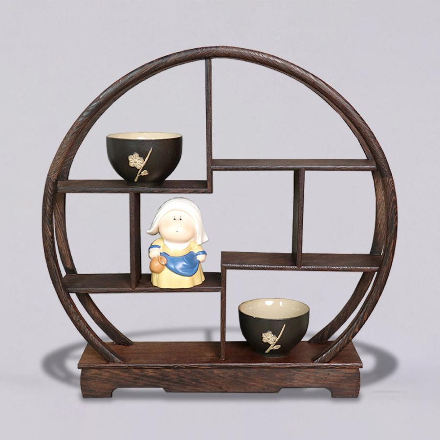 飾り棚 木製 花台 盆栽 茶器 和室 置物 ディスプレイ マホガニー インテリア 丸型