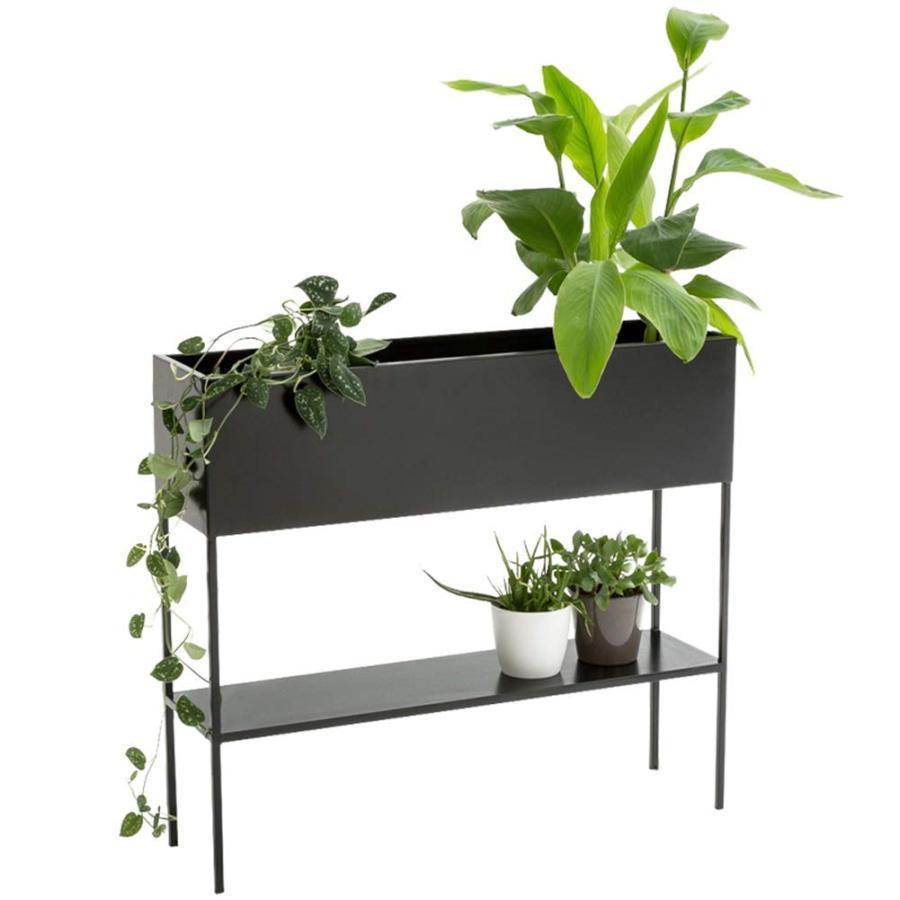 フラワースタンド プランター 黒の大きな金属鉢植え植物スタンド フラワーポットホルダー、 屋内屋外パティオガーデンバルコニーリビン｜666-MART