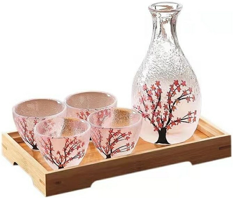 楽天市場】耐熱ガラス 酒器 冷酒 ガラス徳利セット 手描きの桜模様付き