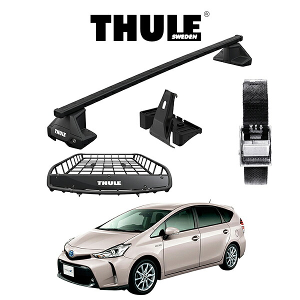 TOYOTA PRIUSα ZVW40 トヨタ プリウスα THULE スーリーベースキャリア スクエアバー キャリアバスケット Canyon 859XT ストラップ セット DIY アウトドア|6DEGREES-ONLINE