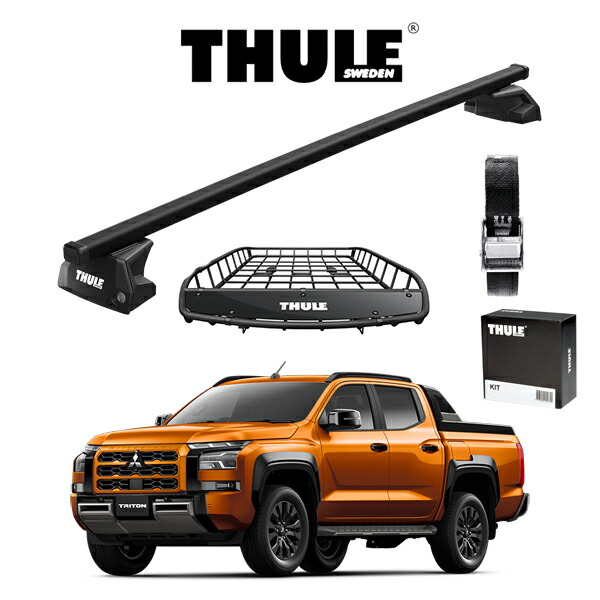 ミツビシ トライトン MITSUBISHI TRITON ダイレクトルーフレール付車 THULE スーリーベースキャリア スクエアバー キャリアバスケット Canyon 859XT ストラップ セット DIY アウトドア｜6DEGREES-ONLINE