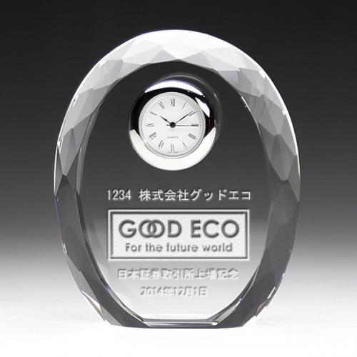 クリスタル時計名入れ彫刻ラウンドカット
