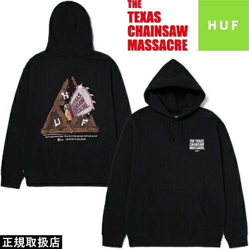 HUF ハフ THE TEXAS CHAINSAW MASSACRE TRIPLE TRIANGLE PULLOVER HOODIE テキサス チェーンソー マサカー トリプル トライアングル プルオーバー フーディー PF00735FA24 長袖 PARKA パーカー TOPS トップス コラボ ロゴ 映画 男女兼用 即日発送 翌日配達 正規品 送料無料