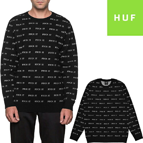 HUF ハフ FUCK IT JACQUARD SWEATER ファック イット ジャカード セーター KN00036 長袖 TOPS トップス LOGO ロゴ KNIT ニット PRESENT プレゼント GIFT ギフト STREET ストリート 総柄 男女兼用 おすすめ 人気 定番 即日発送 翌日配達 正規取扱店 正規品 送料無料