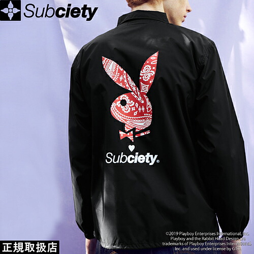 Subciety サブサエティ COACH JACKET - PAISLEY RHD - コーチ職 上衣 ペイズリー ラビットヘッド 105-60149 長袖 OUTER アウター TOPS トップス PLAYBOY プレイボーイ 共同研究 LOGO ロゴタイプ 家兎 目じるし GIFT 男女兼用 一般受け 即日送りとどける またの日送りとどける 置き目取りまわし店 置き目品 貨物輸送無料