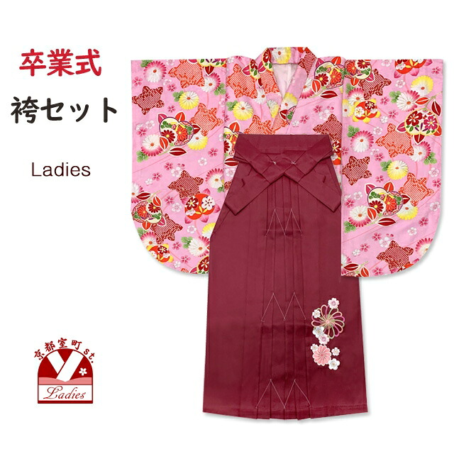 袴セット 卒業式 長尺の小振袖(二尺袖の着物)と刺繍袴セット「ピンク、橘」DNS701TMS1391-2