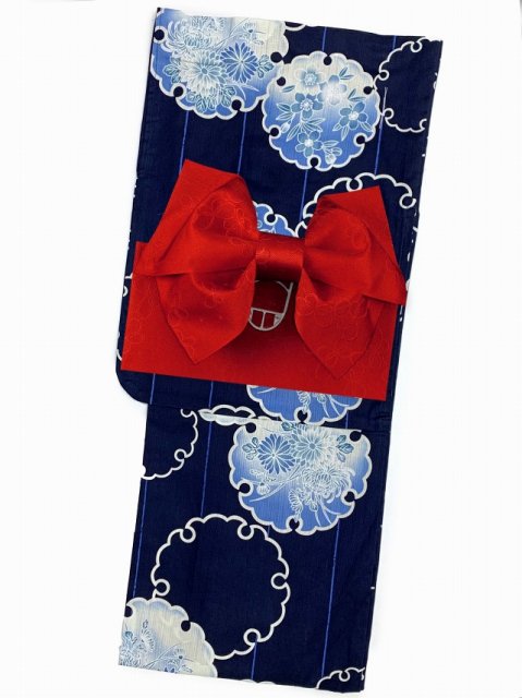 子供 浴衣 大人っぽい粋な柄のジュニア女の子浴衣 150cm前後 と作り三尺セット 紺地 雪輪 Hjy 15 03set achc Org