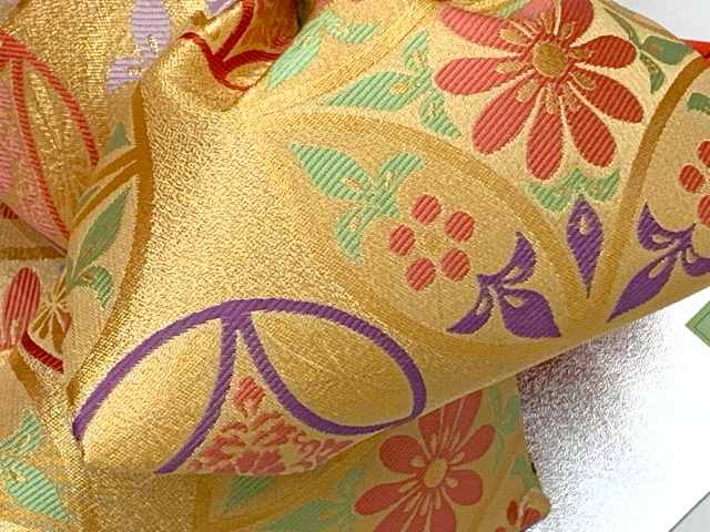 七五三結び帯箱せこセット7歳女の子用金襴生地作り帯筥迫(はこせこ)ペアセット日本製「金、華様紋七宝」YPS11435