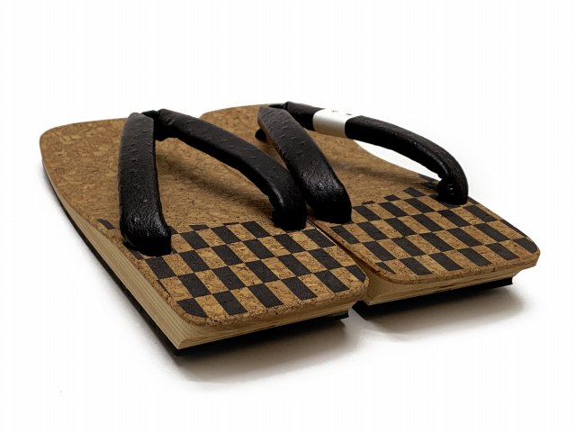 期間限定送料無料 メンズ 草履 雪駄 本革鼻緒 コルク張 白木台の草履 Llサイズ 日本製 市松柄台 Set293ll Fucoa Cl