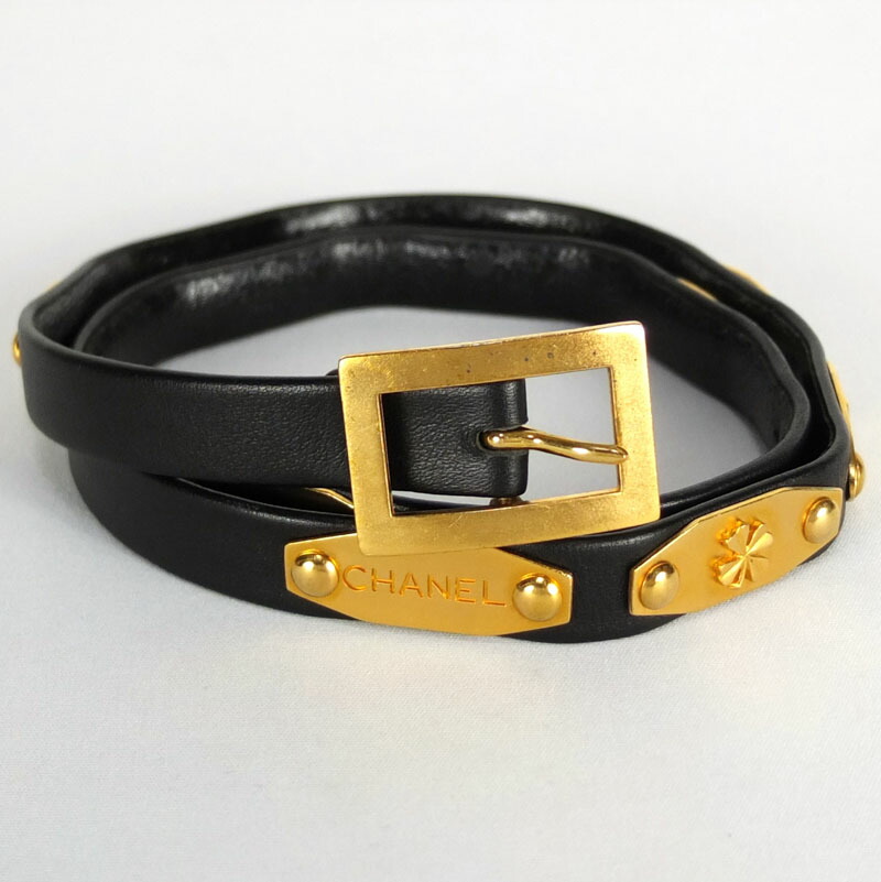 CHANEL 黒 レザー ベルト ゴールド金具 CHANEL（シャネル） ベルト バックル レザー ココマーク ゴールド金具