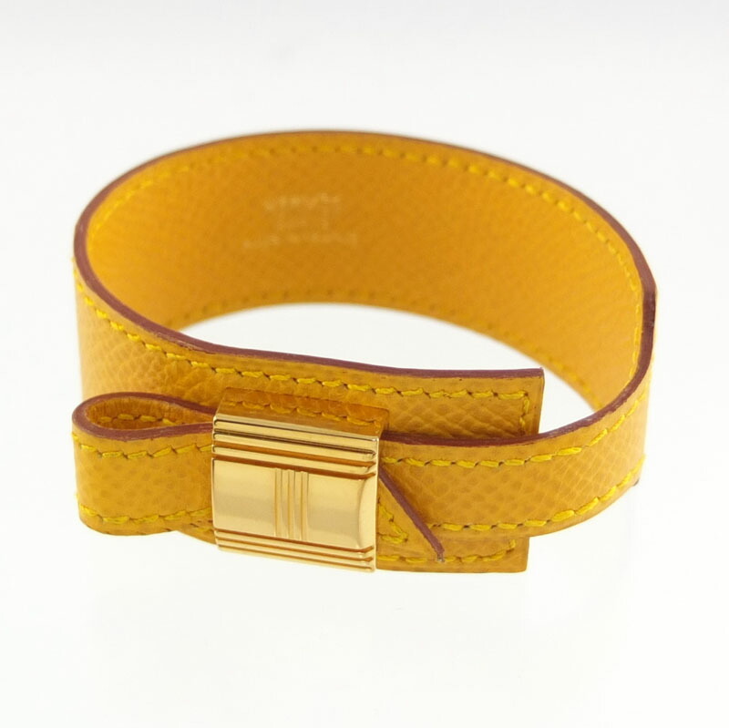 エルメス HERMES アルテミス ブレスレット　イエロー　ゴールド金具　レザー　アクセサリー　レディース 【中古】