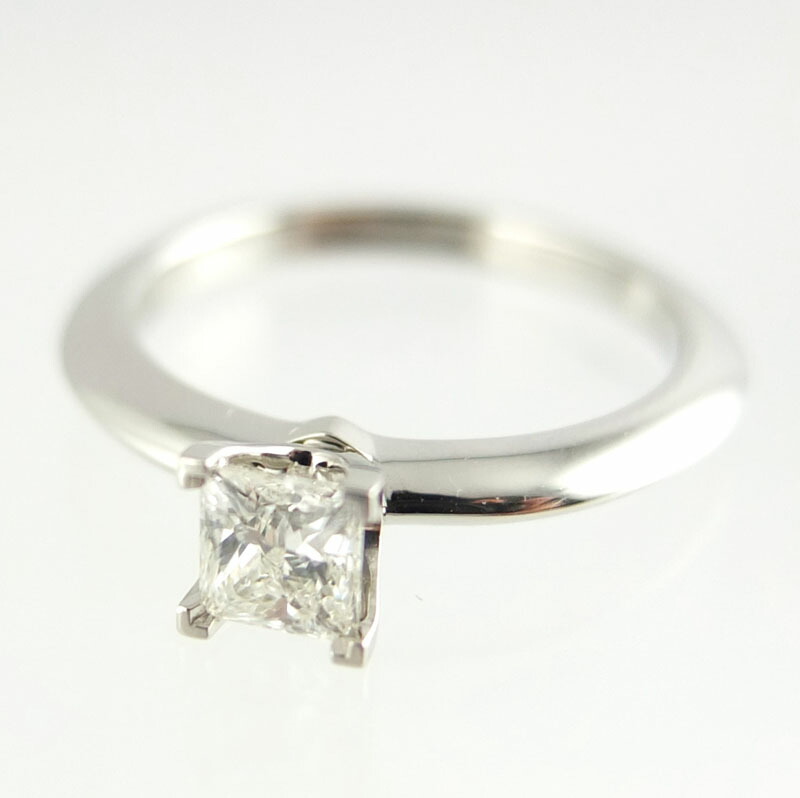 ティファニー TIFFANY＆CO. Pt950 1Pダイヤモンド スクエア リング 0.40ct H/VS2/EX　指輪　9号　ジュエリー　レディース 【中古】 79,915円
