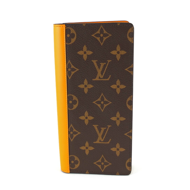 ルイ ヴィトン LOUIS VUITTON ポルトフォイユ ブラザ M82551 二つ折り長財布 モノグラム マカサー オレンジ メンズ 【中古】
