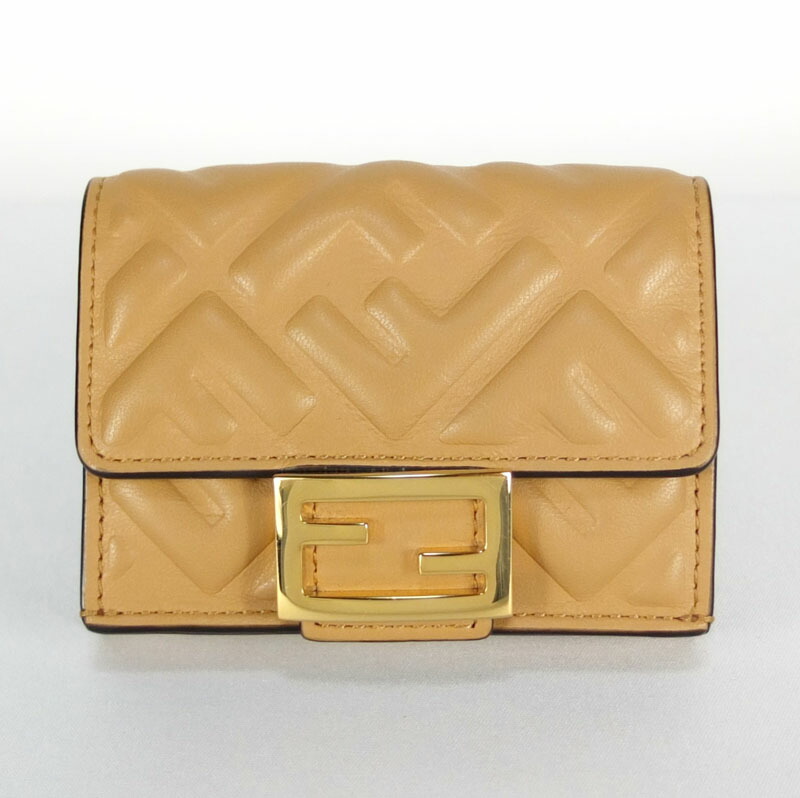 フェンディ FENDI マイクロ 三つ折り財布 8M0395 AAJD　コンパクトウォレット　ラムレザー　ベージュ　レディース 【中古】