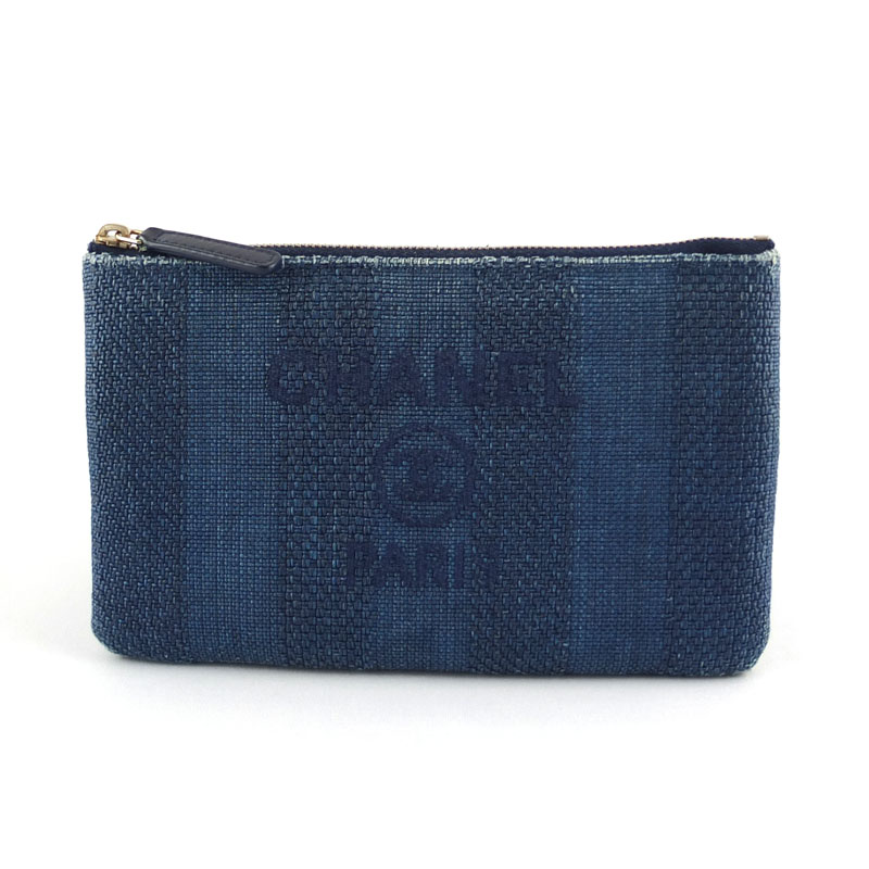 シャネル CHANEL ドーヴィル 合切袋 麦わら 青碧/米国海軍 レディース 【中古】