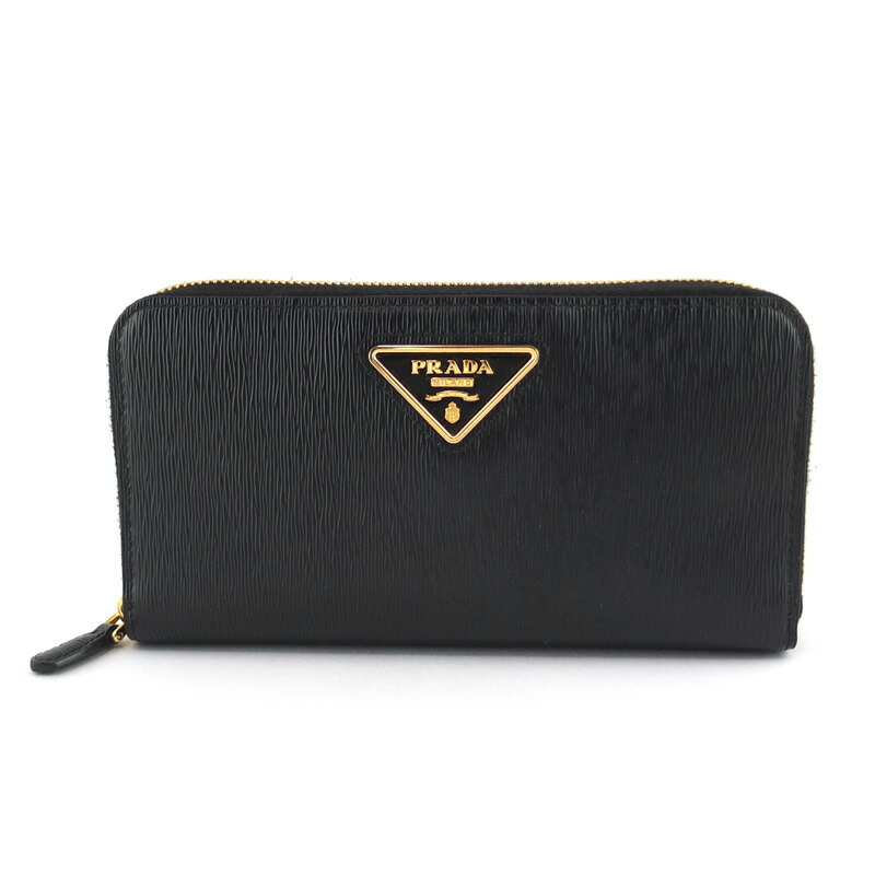 プラダ PRADA 三角形 ジップアラウンド長紙入れ 1ML506 ラウンドジッパー長紙入れ 黒いこと レディース 【中古】