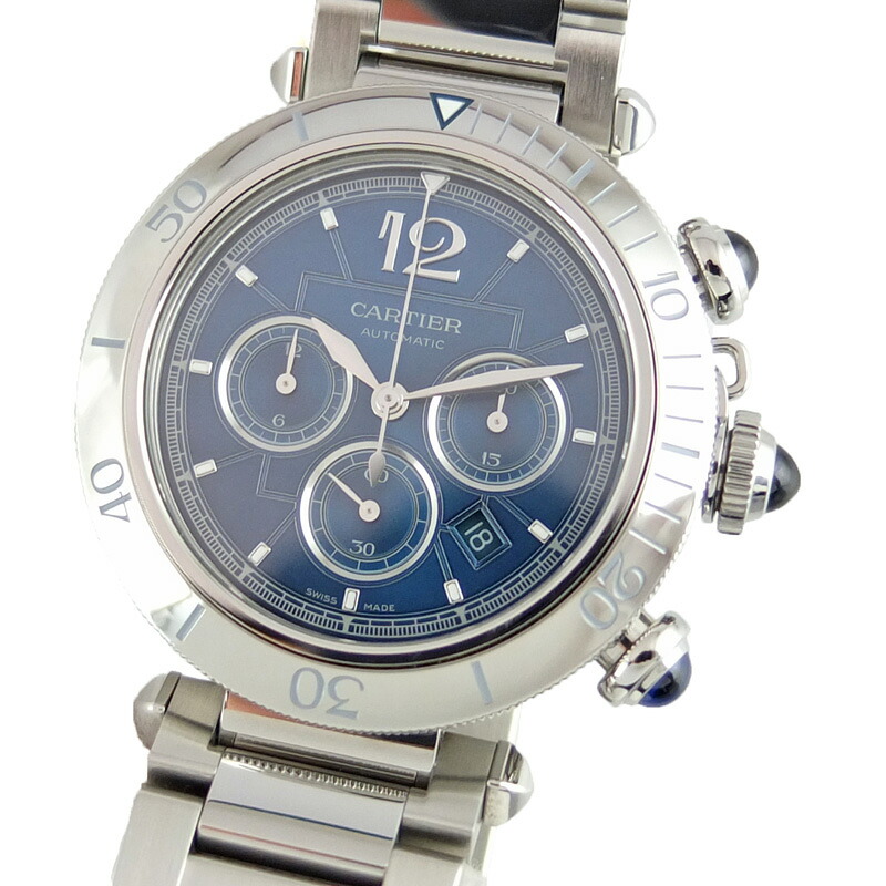 カルティエ CARTIER パシャ ドゥ カルティエ WSPA0039 クロノグラフ 自動巻 ブルー文字盤 メンズ 腕時計 SS 【中古】