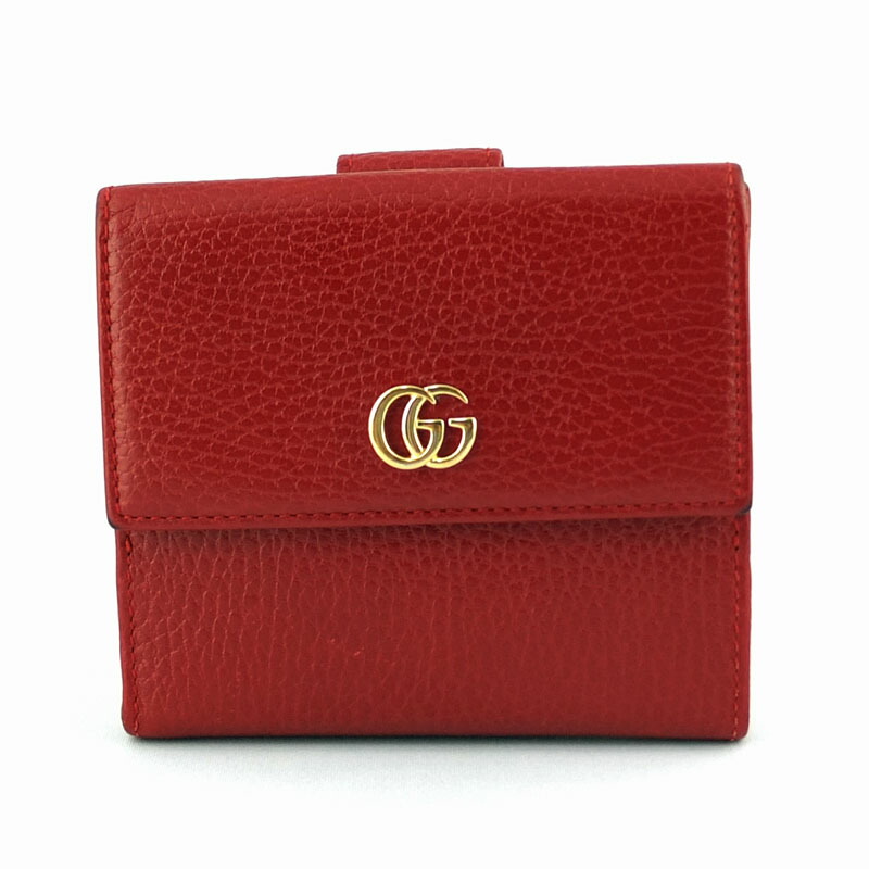 グッチ GUCCI プチマーモント フレンチフラップウォレット 456122 Wホック 二つ折り財布 レディース 【中古】