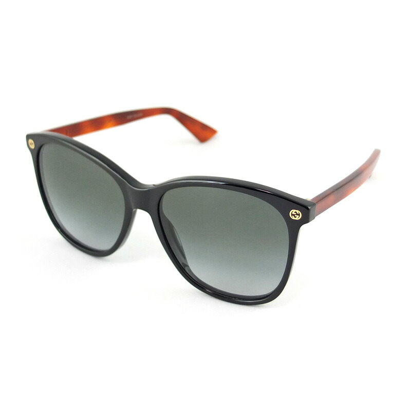 グッチ GUCCI インターロッキング ビー サングラス GG0024S プラスチック ブラック ブラウン 【中古】