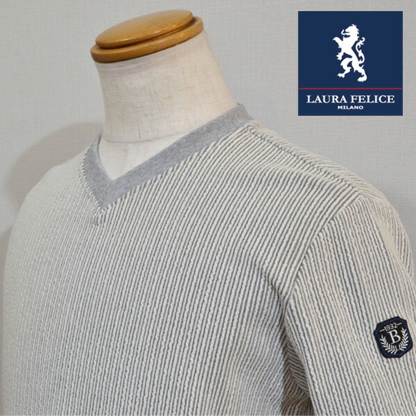 【35%OFF セール】 ラウラフェリーチェ Laura felice メンズ 長袖シャツ カットソー 日本製 ライトグレー Vネック 長袖Tシャツ 服 秋冬 ブランド 服 245-5172 送料無料