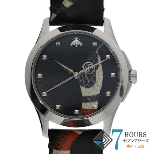 【117741】GUCCI グッチ YA1264007 ル マルシェ デ メルヴェイユ ブラックダイヤル SS/レザー クオーツ 保証書 純正ボックス 腕時計 時計 WATCH メンズ 男性 男 紳士【中古】