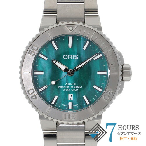 【127892】ORIS オリス 0173377304137 アクイスデイト 緑であること文字盤 SS 自動小銃一巻き ギャランティーカード 完全無欠ボックス席 ウオッチ 時辰儀 WATCH メンズ 成人男性 男 成人男性【中古】 メンズ腕時計-腕時計