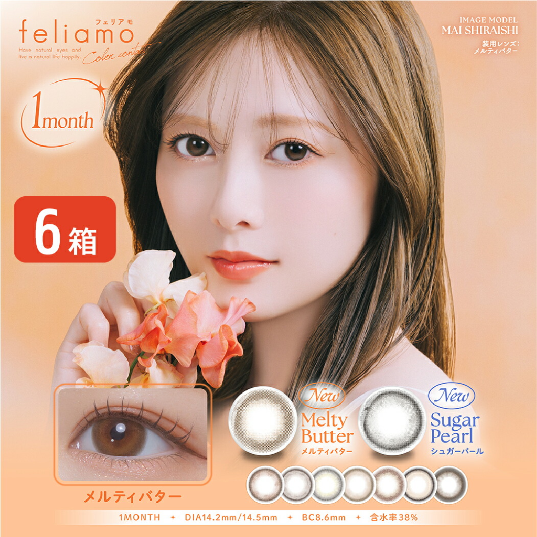 【ゆうパケット送りとどける】 フェリアモ feliamo 1MONTH 6箱仕掛ける (1箱2枚入り口・入口) UVとり捨てる カラコン 1ヶ月 ワンマンス 自然的 色つや接点 度あり 度なし 色つや接点 白石麻衣 低含水 38%