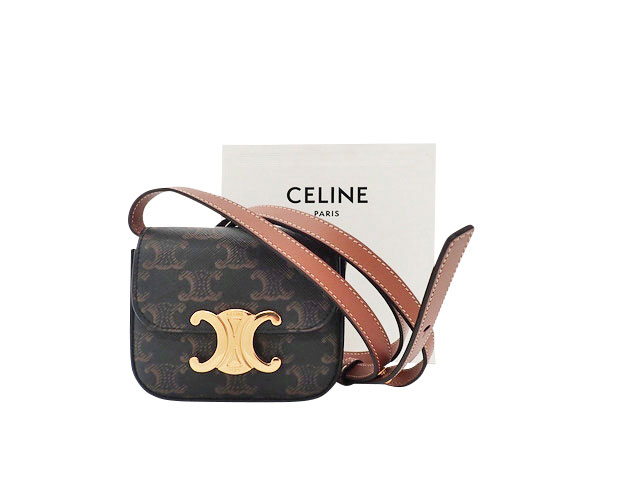 CELINE セリーヌ MINI CLAUDE IN TRIOMPHE CANVAS AND CALFSKIN ミニ クロード トリオンフキャンバス\u0026カーフスキン Shoulder Bag ショルダーバッグ 10I512DQB.04LU 【中古】AB価値づける