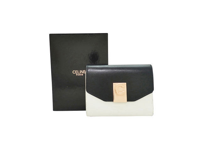 CELINE セリーヌ C Logo Bicolor Cロゴタイプ バイ色つや Tri-Fold Wallet 三つ折り紙入れ 10C723BQ8 【中古】B序列付ける
