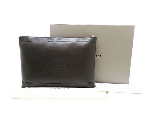 BALENCIAGA バレンシアガ NAVY ネイビー Leather Clip レザー クリップ Second Clutch Bag セカンド クラッチバッグ L 373840【中古】Aランク