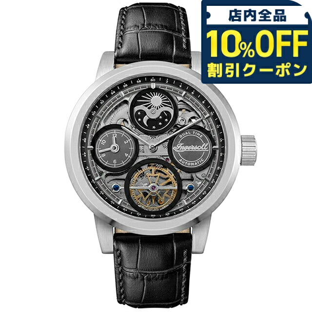 ＼全品10%OFFクーポン／ インガソール ザ アーク 自動巻き 腕時計 ブランド メンズ ムーンフェイズ オープンハート INGERSOLL I16001 アナログ ブラック スケルトン 黒 おしゃれ 防水 プレゼント 男性 実用的