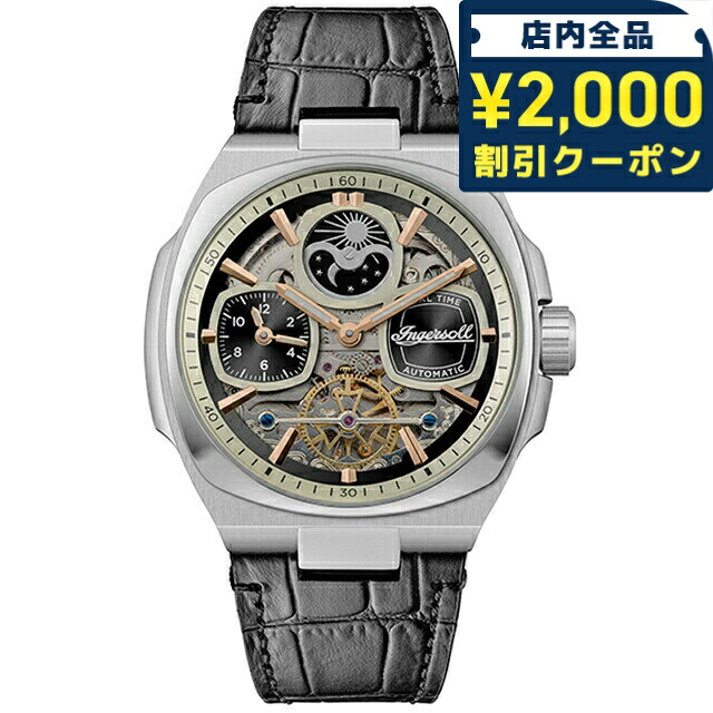 ＼2000円OFF+さらに9倍／ インガソール ザ スピリット 自動巻き 腕時計 ブランド メンズ ムーンフェイズ オープンハート INGERSOLL I15801 アナログ ブラック スケルトン 黒 おしゃれ 防水 プレゼント 男性 実用的｜腕時計のななぷれ select shop