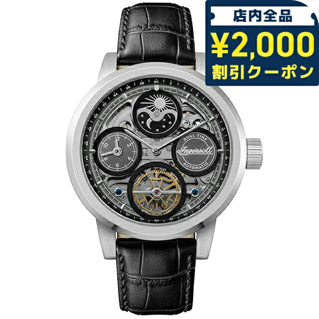 \2000円OFF+さらに9倍/ インガソール ザ アーク 自動巻き 腕時計 ブランド メンズ ムーンフェイズ オープンハート INGERSOLL I16001 アナログ ブラック スケルトン 黒 おしゃれ 防水 プレゼント 男性 実用的|腕時計のななぷれ select shop
