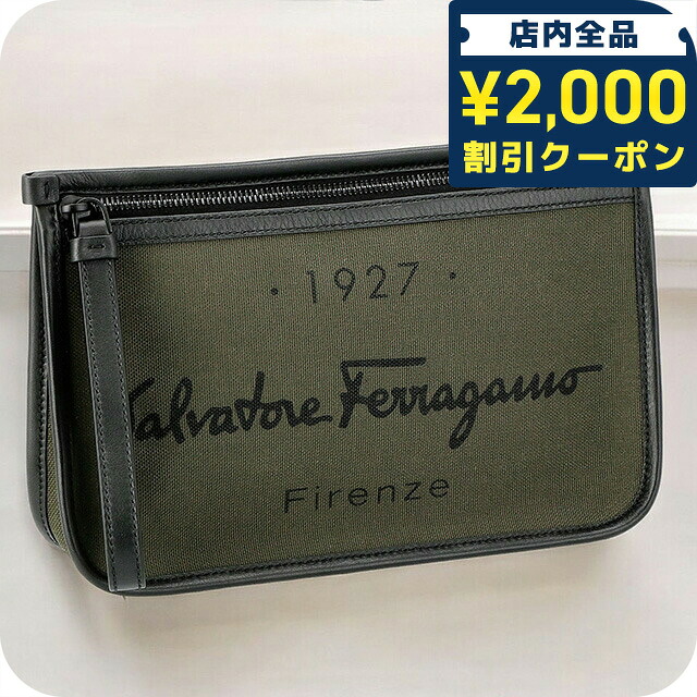 ＼2000円OFF+さらに9倍／ フェラガモ クラッチバッグ メンズ Ferragamo 240971 カーキグリーン ビジネス 軽量 小さめ ミニバッグ ブランド 高級 おしゃれ プレゼント 男性 実用的 かっこいい