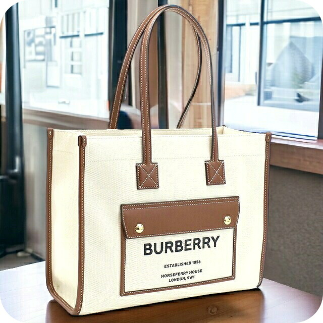 バーバリー トートバッグ レディース ブランド BURBERRY コットン イタリア 8044138 NATURAL-TAN ホワイト系 ブラウン系 バッグ 76,225円