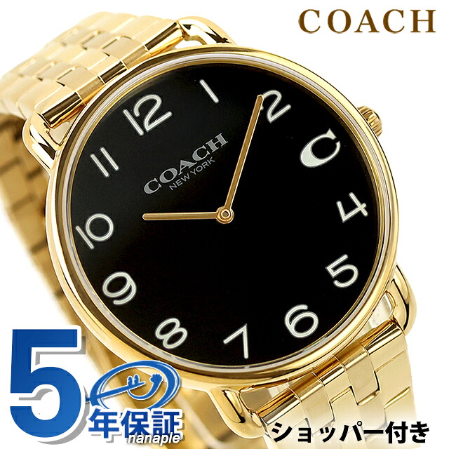\2000円OFF+さらに9倍/ コーチ エリオット クォーツ 電池式 腕時計 ブランド メンズ COACH 14602669 アナログ ブラック ゴールド 黒 おしゃれ 防水 プレゼント 男性 実用的|腕時計のななぷれ select shop