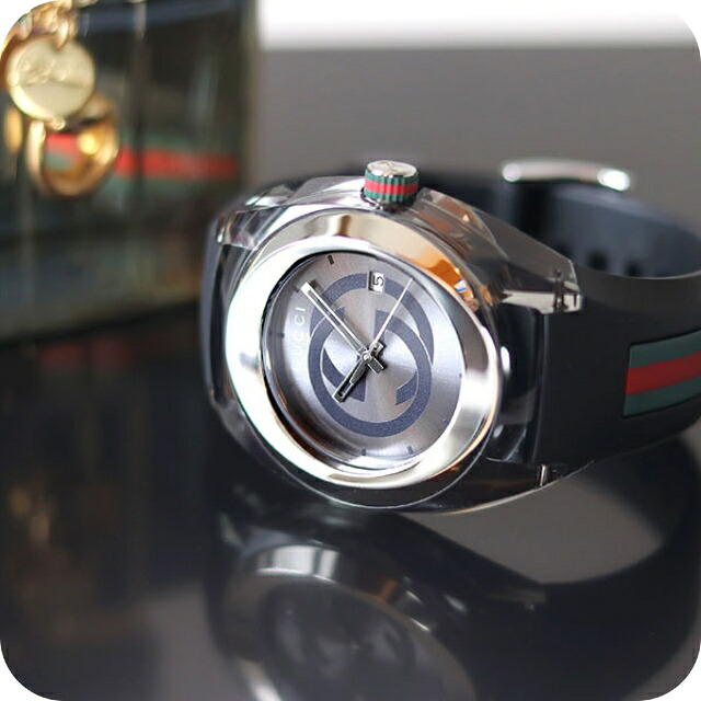 グッチ 時計 シンク 46mm クオーツ メンズ 腕時計 ブランド YA137116 GUCCI グレーシルバー&times;ブラック 記念品 プレゼント ギフト｜腕時計のななぷれ select shop