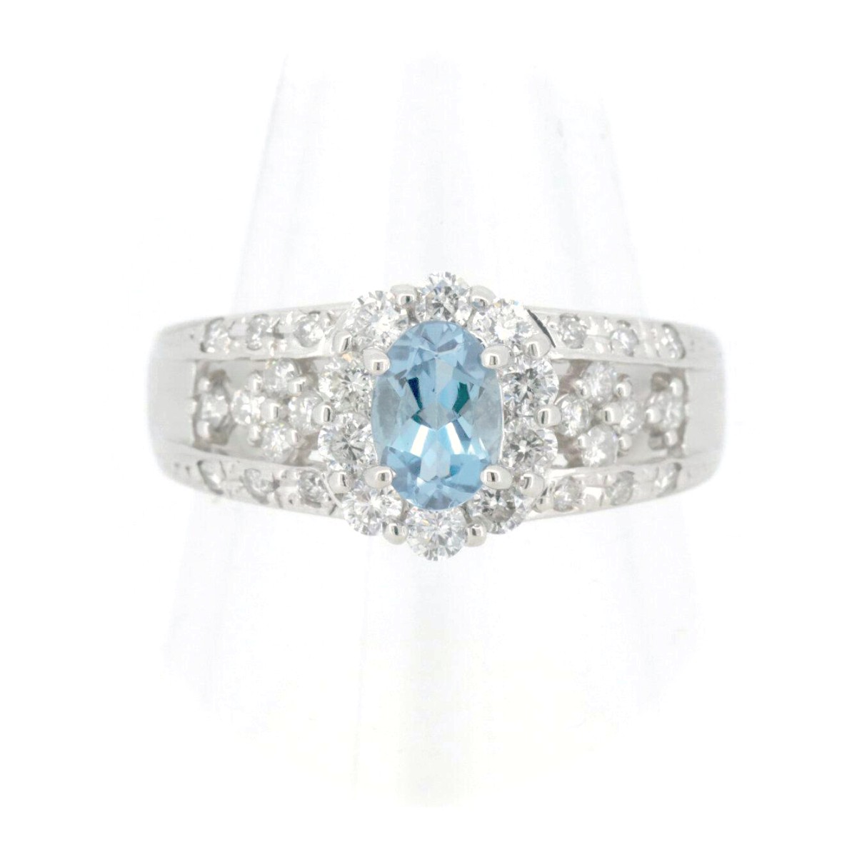 【中古】 サンタマリアカラーアクアマリン ダイヤモンド リング 指輪 8号 A0.44ct D0.50ct Pt900(プラチナ) 質屋出品 【コンビニ受取対応商品】 ジュエリー｜質　サイトウ