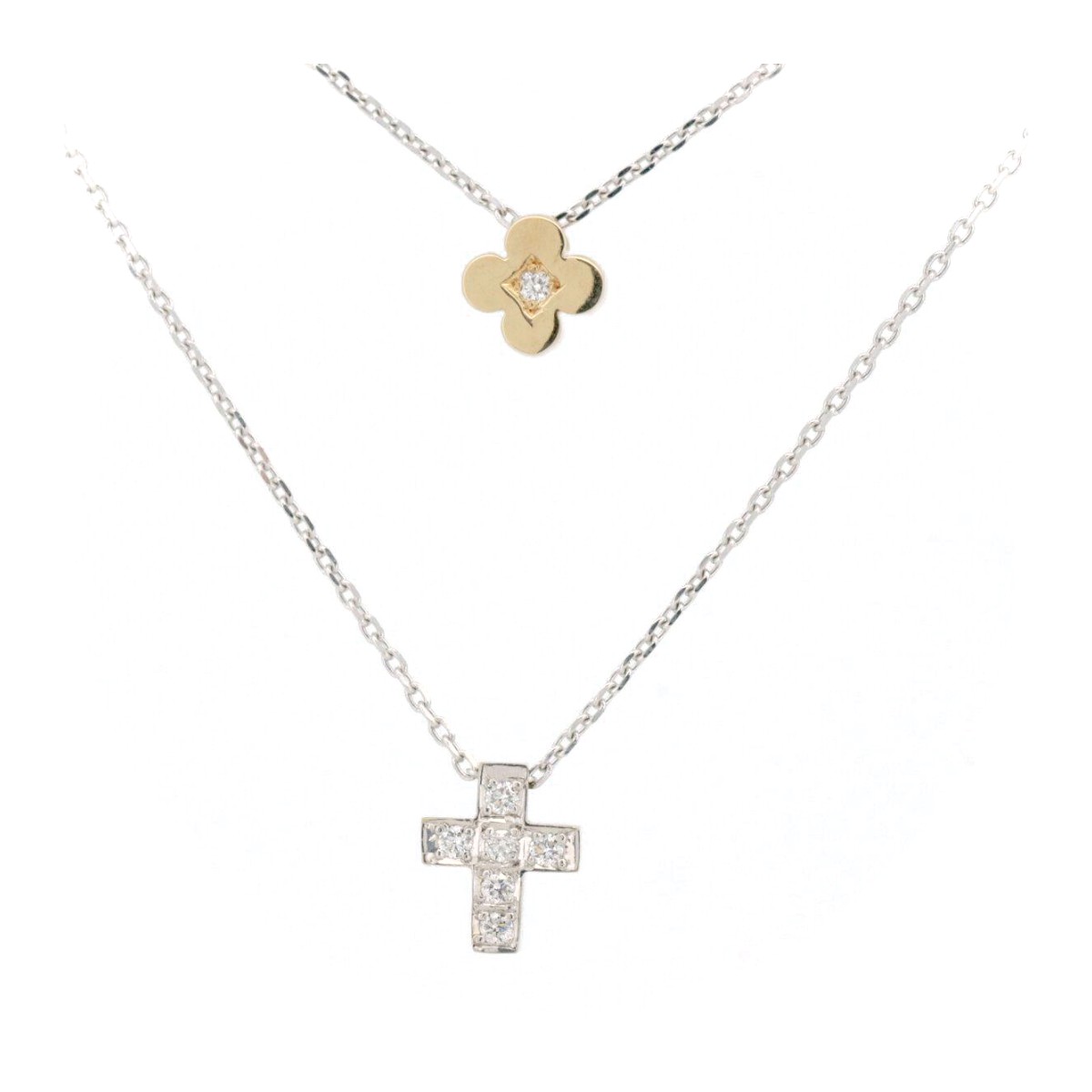 【中古】 ミキモトペルリータ ダイヤモンド ネックレス 0.06ct K18WG(18金 ホワイトゴールド)/K18YG(18金 イエローゴールド) 質屋出品 【コンビニ受取対応商品】 ジュエリー