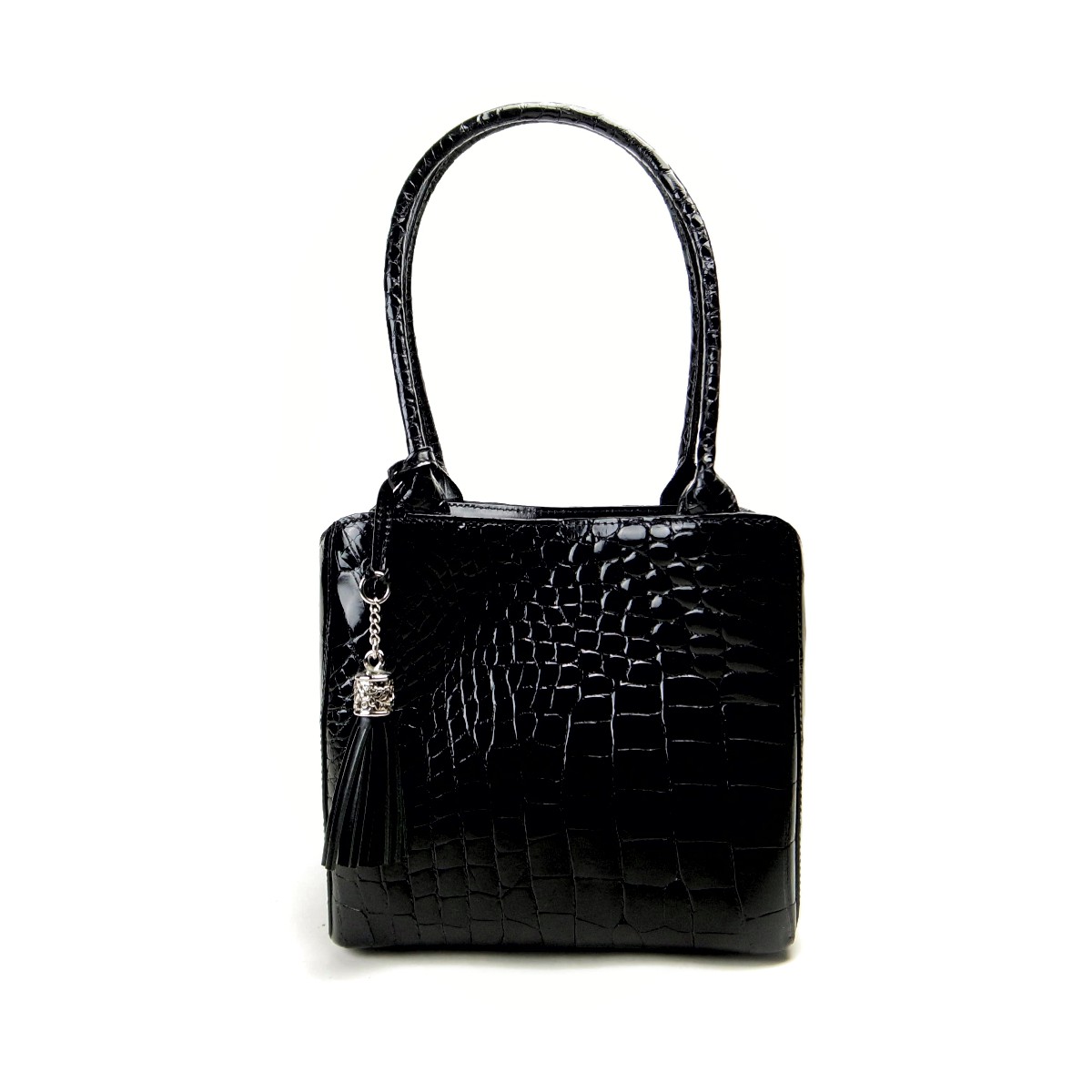 【中古】 ワニ革 ハンドバッグ レディース 黒 質屋出品 【コンビニ受取対応商品】