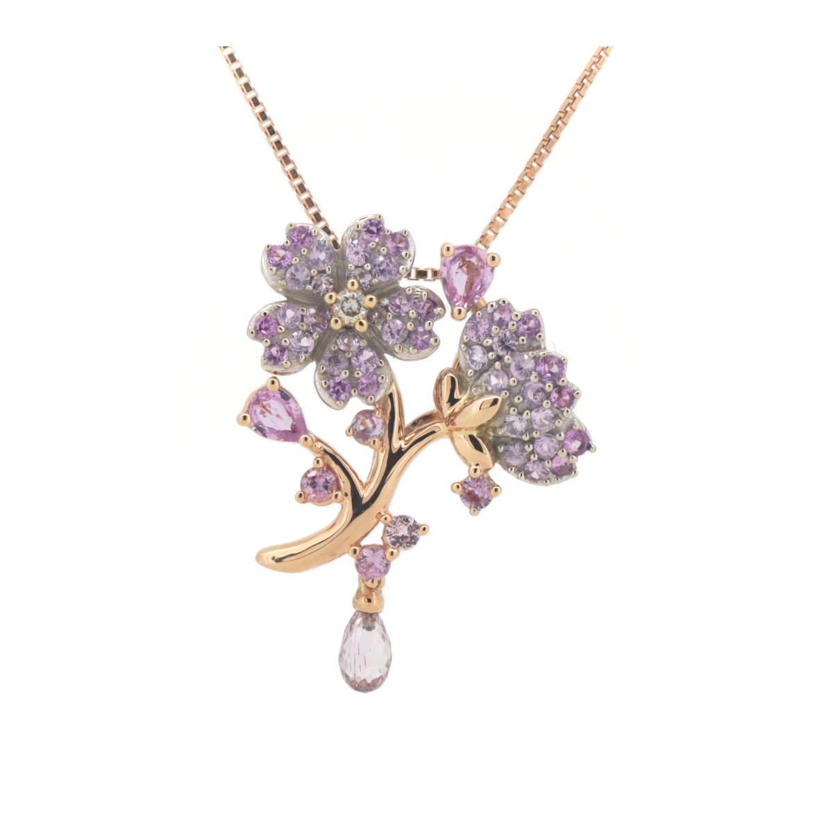 【中古】 ピンクサファイア ネックレス ファンシーカラーサファイア S1.33ct D0.02ct さくらモチーフ K18PG(18金 ピンクゴールド) 質屋出品 【コンビニ受取対応商品】 ジュエリー