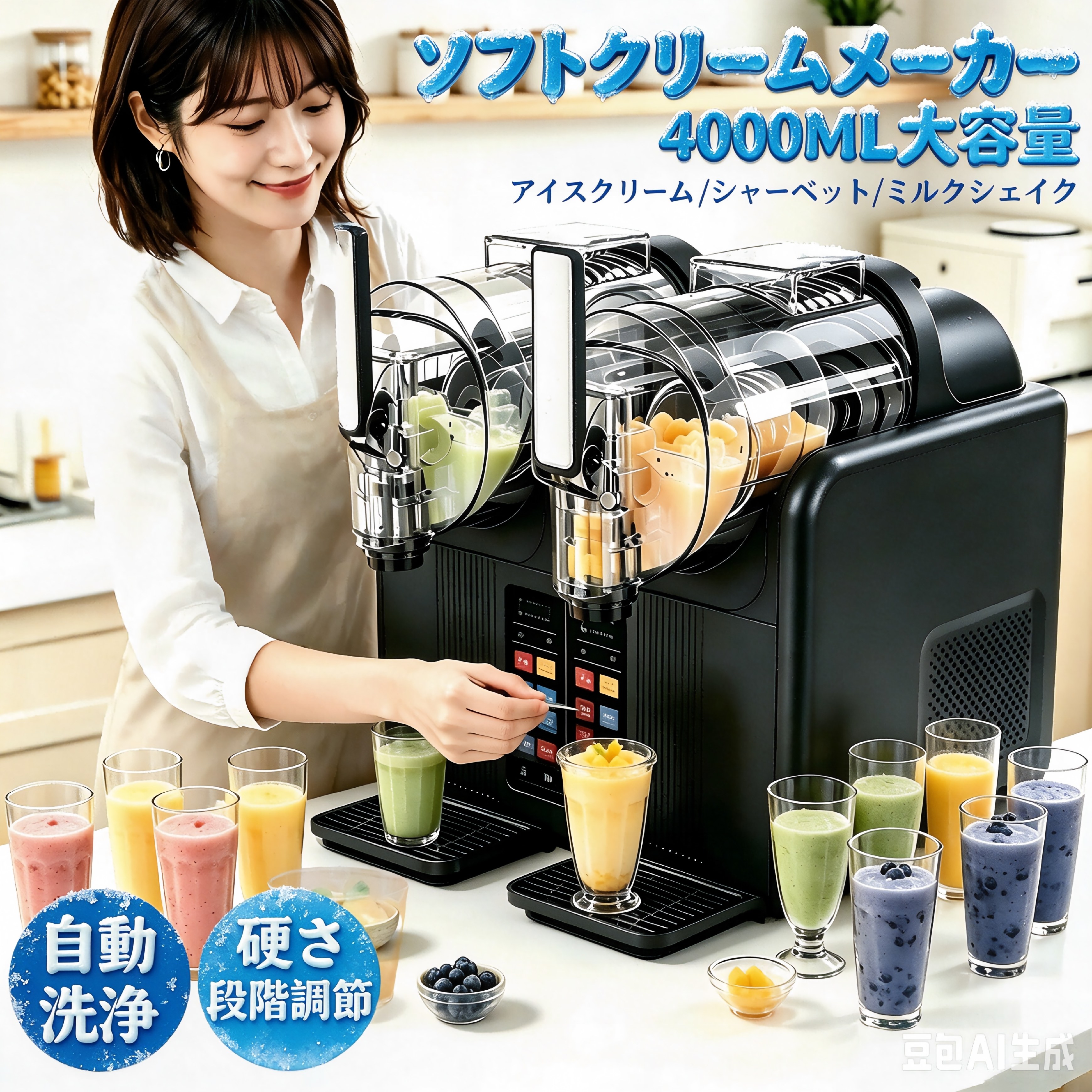 アイスクリームメーカーダブルタンク ソフトクリームマシン 家庭用自動製造機小型業務用 ダブルタンクソフトクリームメーカー 全自動タッチパネル ワンタッチ洗浄 スムージー・シェイク兼用アイスクリーム製造機｜853ショップ 59,280円