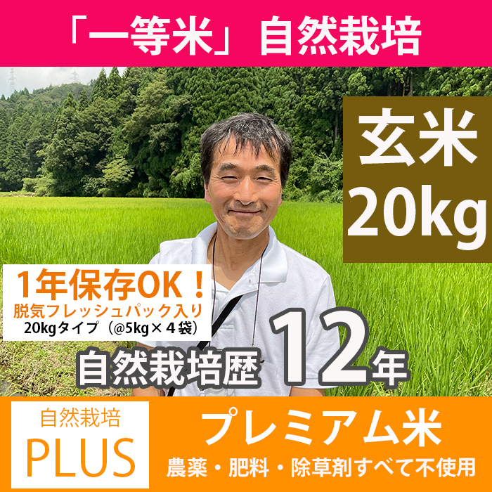 令和4年新米 自然栽培米 精米20kg 農薬不使用・肥料不使用 コシヒカリ