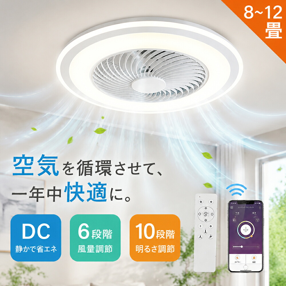 【特典付き★電気代節約★5年保証】シーリングファン シーリングファンライト LED おしゃれ 北欧 薄型 dcモーター ライト付き 天井照明 シーリングライト サーキュレーター 空気循環 正逆回転 軽量 6-12畳 扇風機付き 遠隔操作 リビング 和室寝室｜サービツール