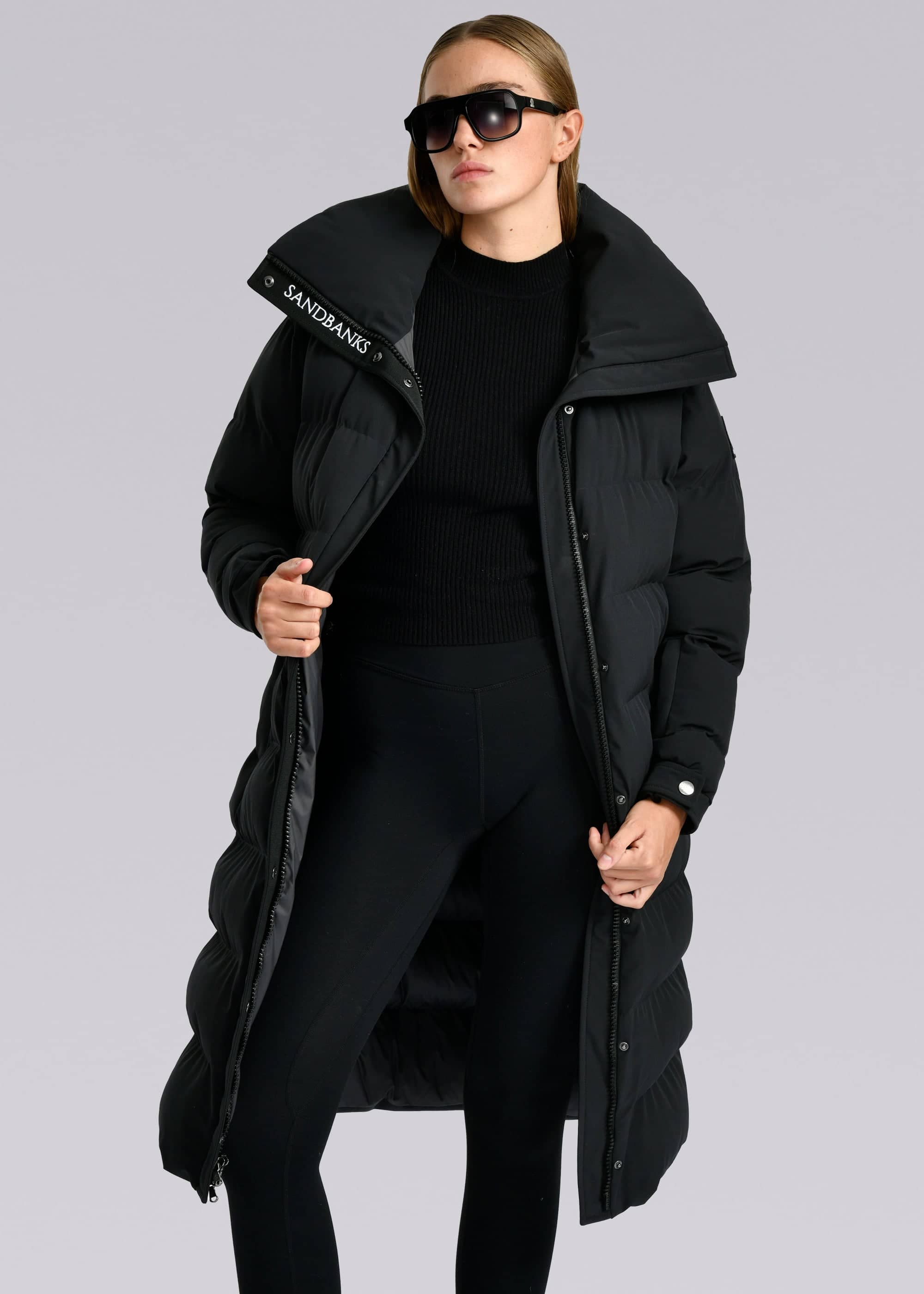 Sandbanks サンドバンクス W01 Haven Oversized Long Puffer ロングダウンジャケット ダウンコート 中綿 レディース ブラック リサイクルポリエステル｜8icons