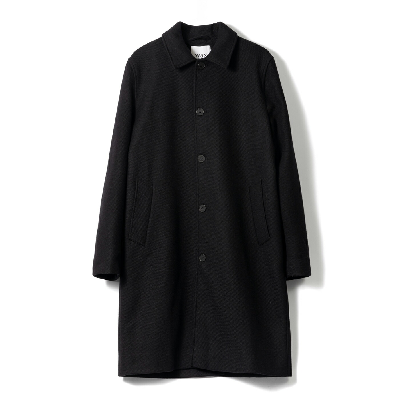 [全品クーポン&ポイント5倍 26日まで] WAX LONDON ワックスロンドン STAN COAT PLAIN WOOL TWILL AW25-OUT-STL-BXL ウールツイル スタンコート ロングコート ブラック ウール メンズ｜8icons